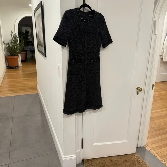 Teri Jon Black Metallic Tweed Midi Dress Size 2 - Picture 3 of 7